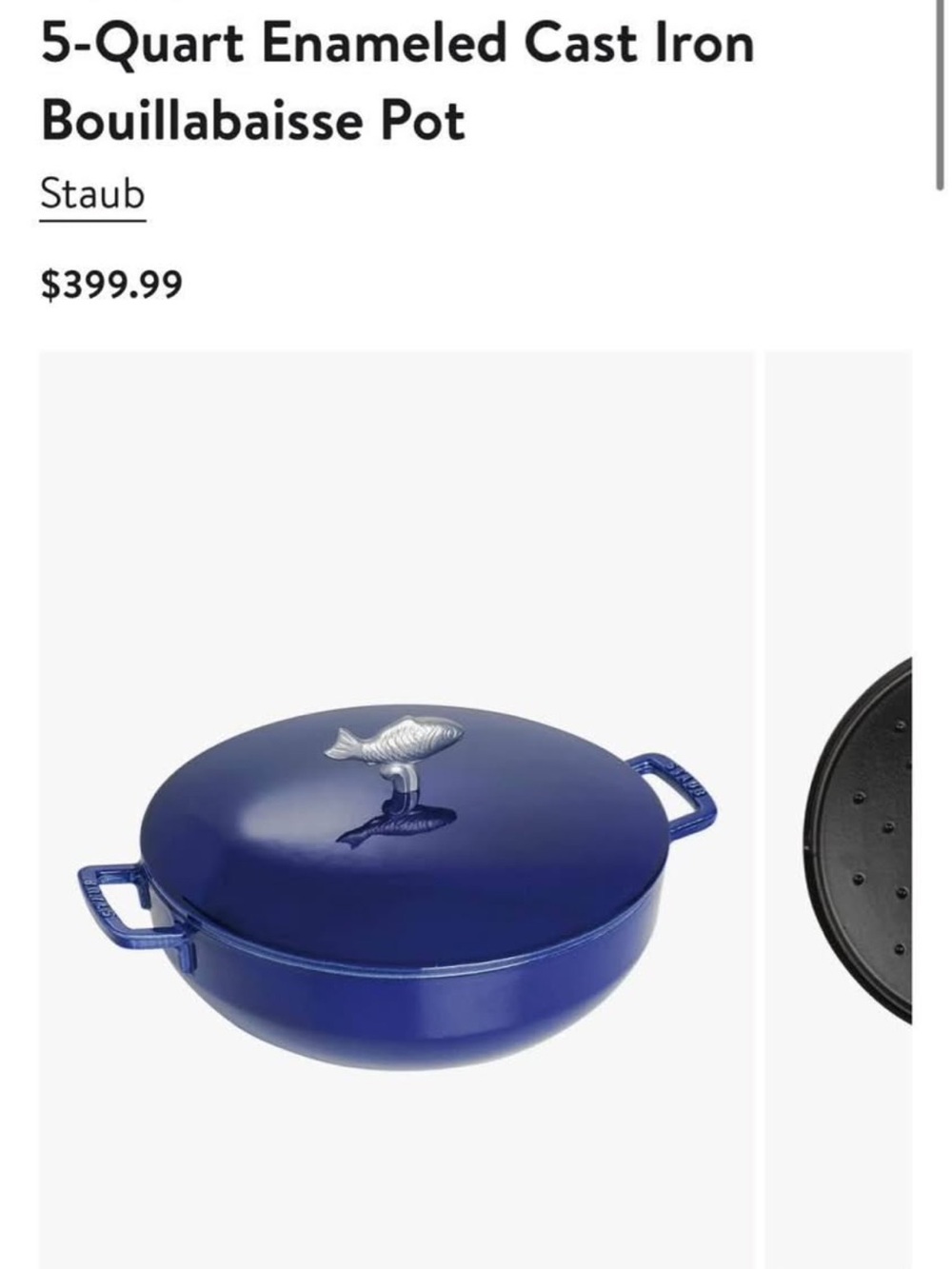 Staub 5 qt enameled cast iron bouillabaisse pot fish handle